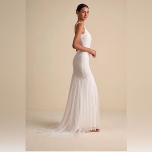 NWT Kentworth Ivory Low Back Sequin Beaded Trumpet Wedding Formal Dress Small